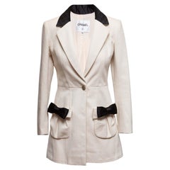 White & Black Chanel Cotton Bow-Accented Longline Blazer Size FR 34