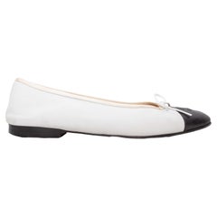 White & Black Chanel Leather Cap-Toe Ballet Flats Size 40.5