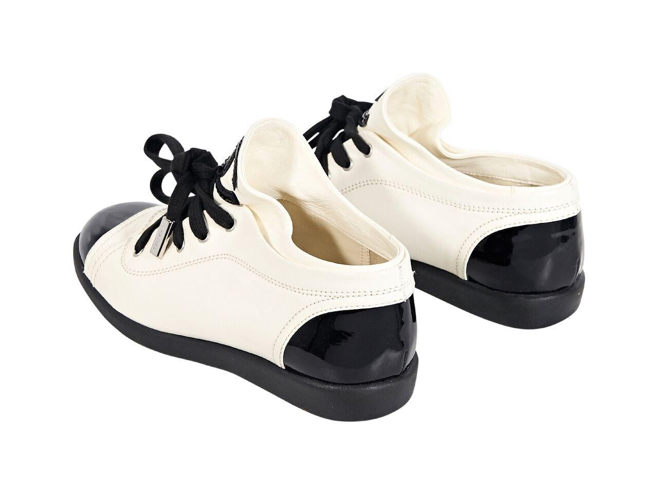 Beige White & Black Chanel Leather Sneakers