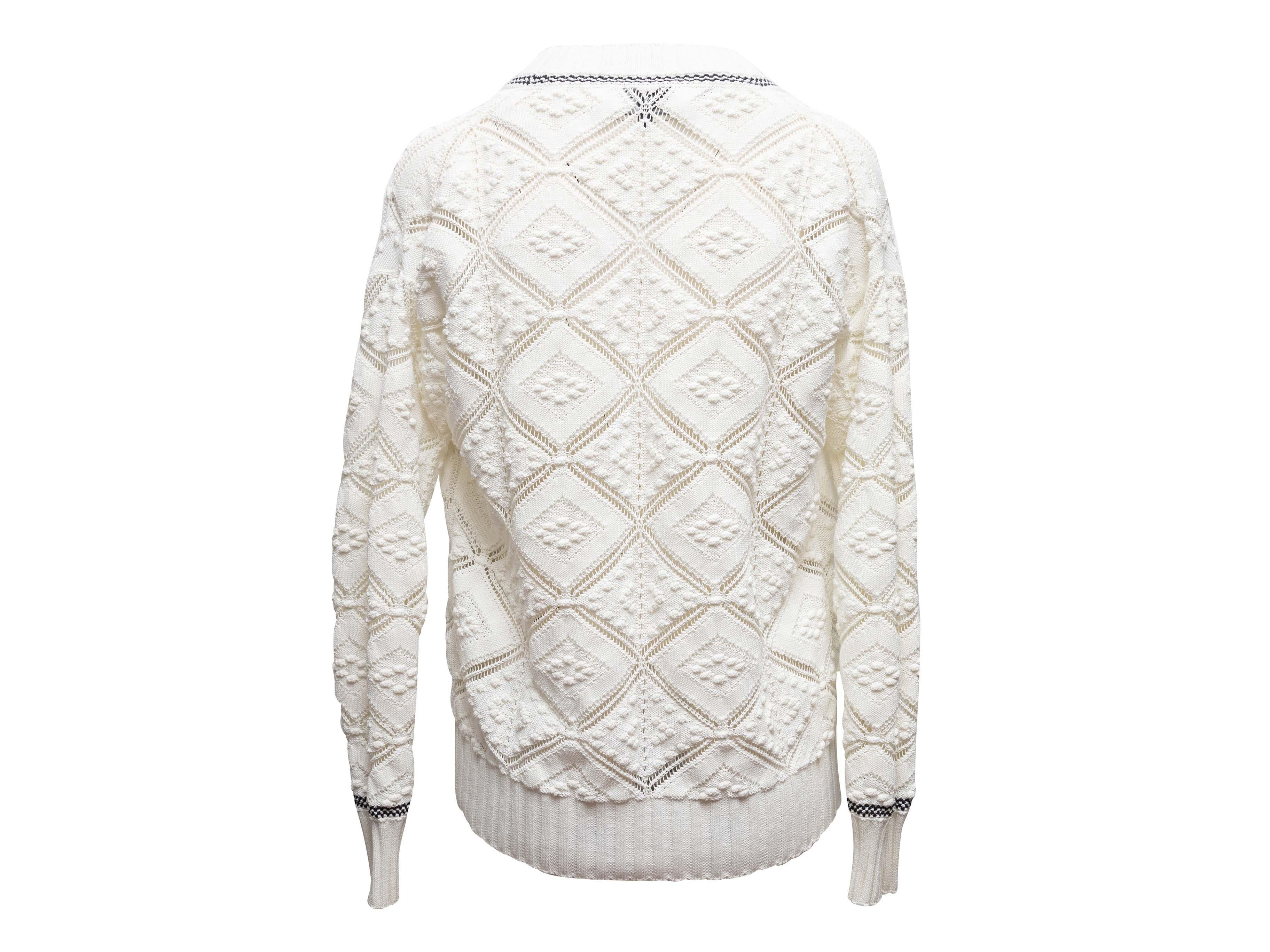 White and Black Chanel V-Neck Cardigan Size FR 34 For Sale at 1stDibs