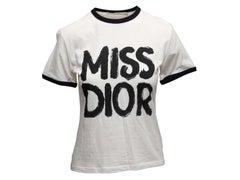 Christian Dior White & Black Miss Dior Ringer Tee Taglia US XS