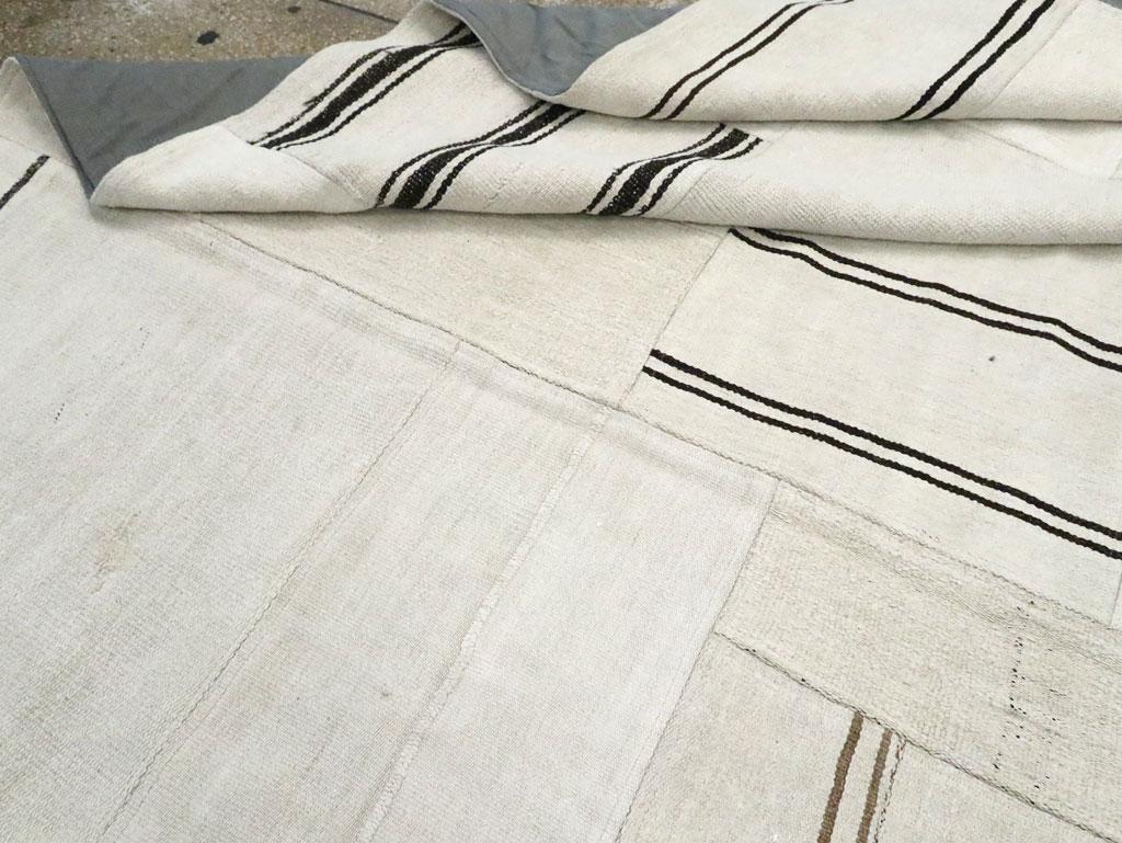 White & Black Contemporary Handmade Turkish Flatweave Kilim Room Size Carpet For Sale 4