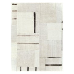White & Black Contemporary Handmade Turkish Flatweave Kilim Room Size Carpet