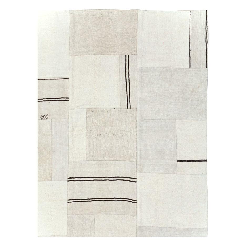 Bauhaus White & Black Contemporary Handmade Turkish Flatweave Kilim Room Size Carpet For Sale
