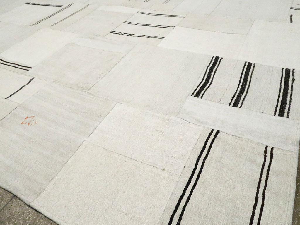 White & Black Contemporary Handmade Turkish Flatweave Kilim Room Size Carpet For Sale 2
