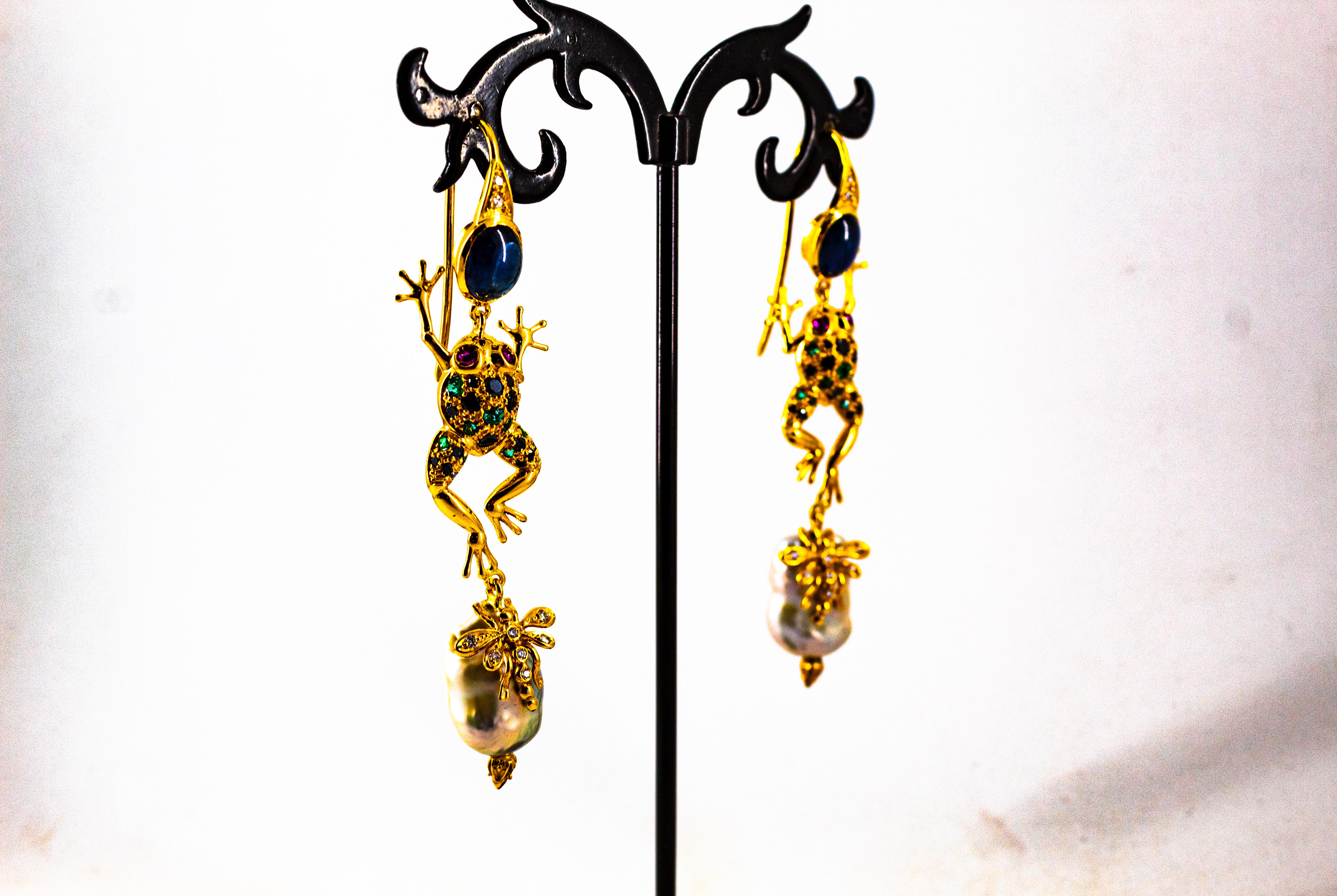 White Black Diamond Emerald Blue Sapphire Ruby Pearl Yellow Gold Drop Earrings 2
