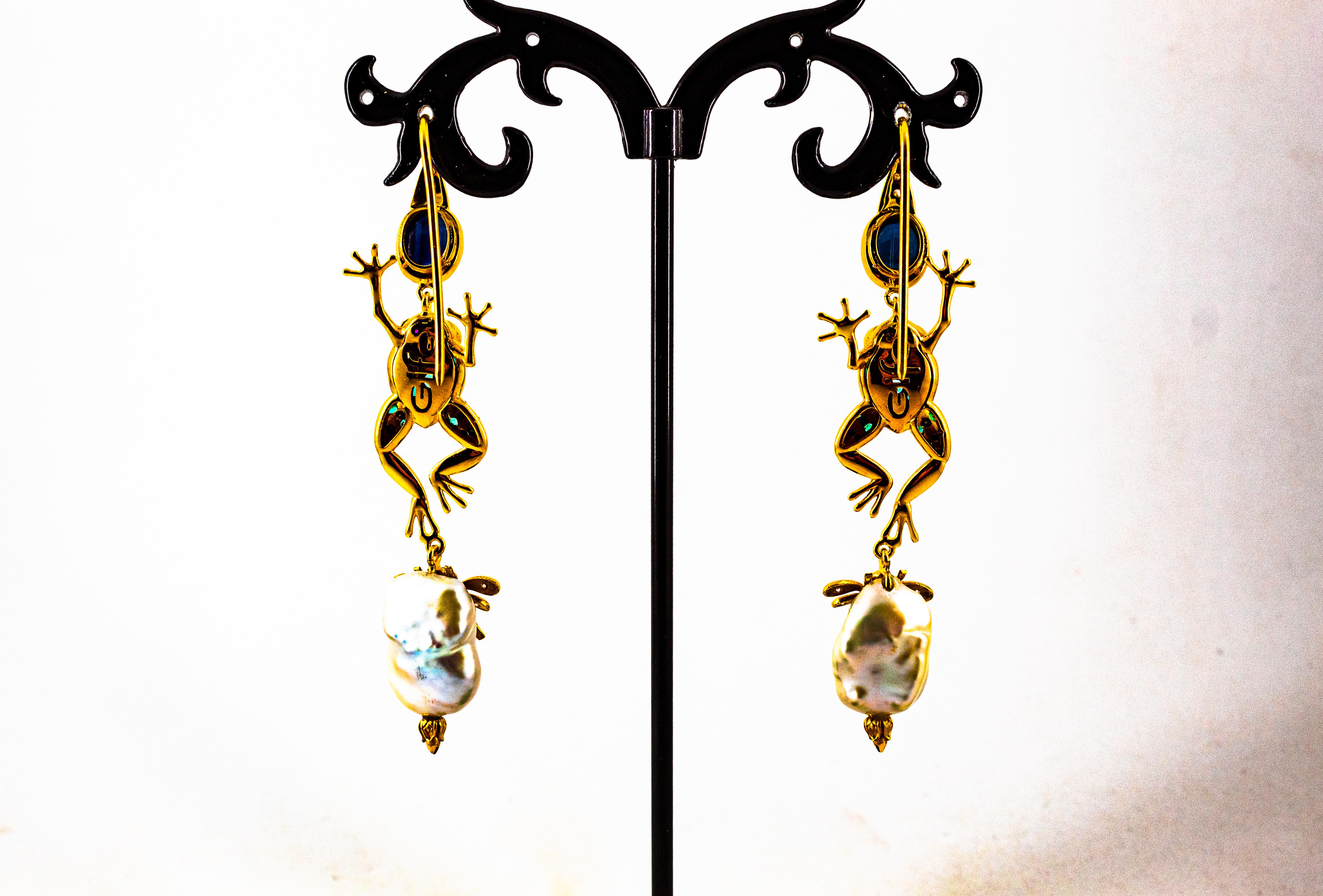 White Black Diamond Emerald Blue Sapphire Ruby Pearl Yellow Gold Drop Earrings For Sale 3