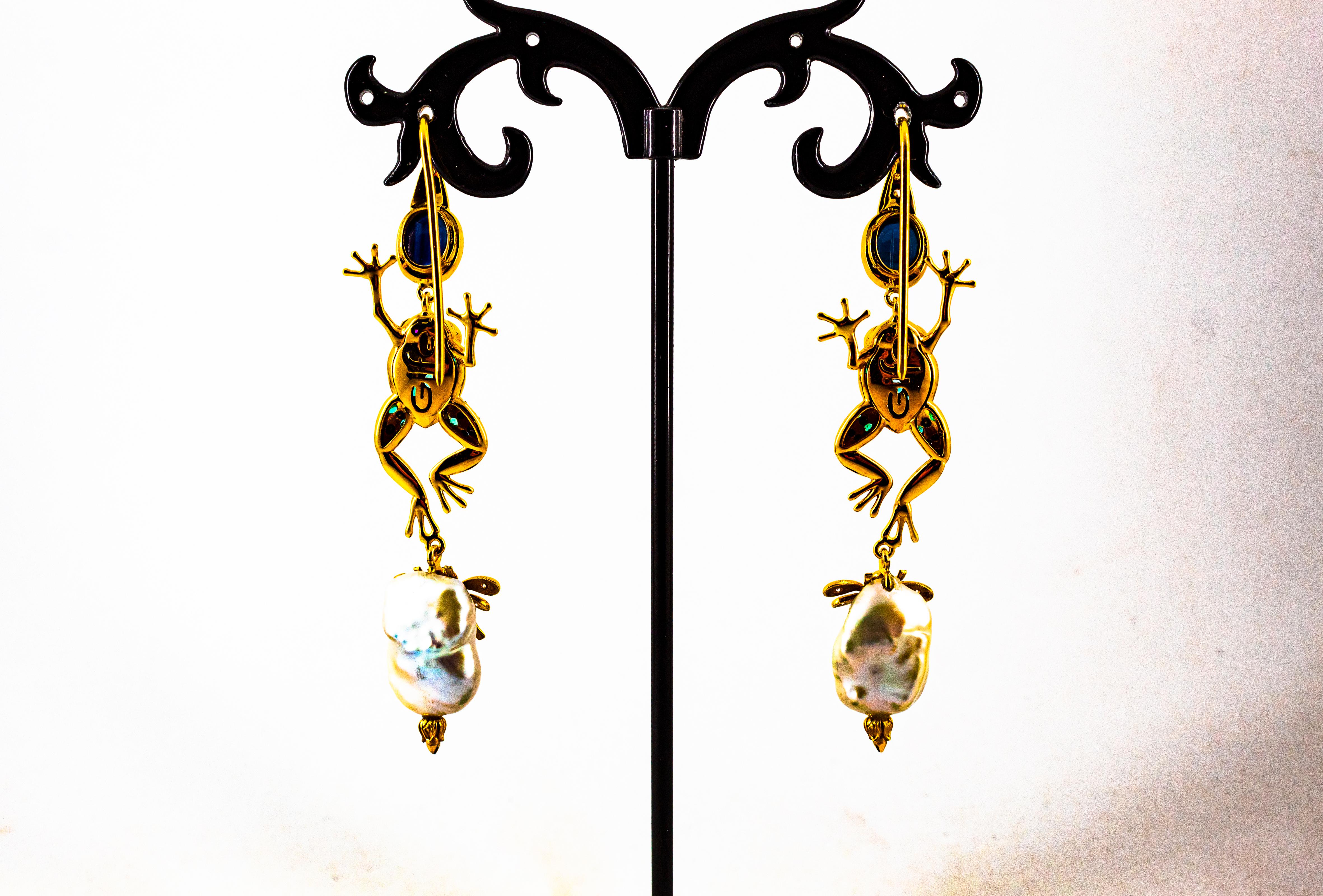 White Black Diamond Emerald Blue Sapphire Ruby Pearl Yellow Gold Drop Earrings 3