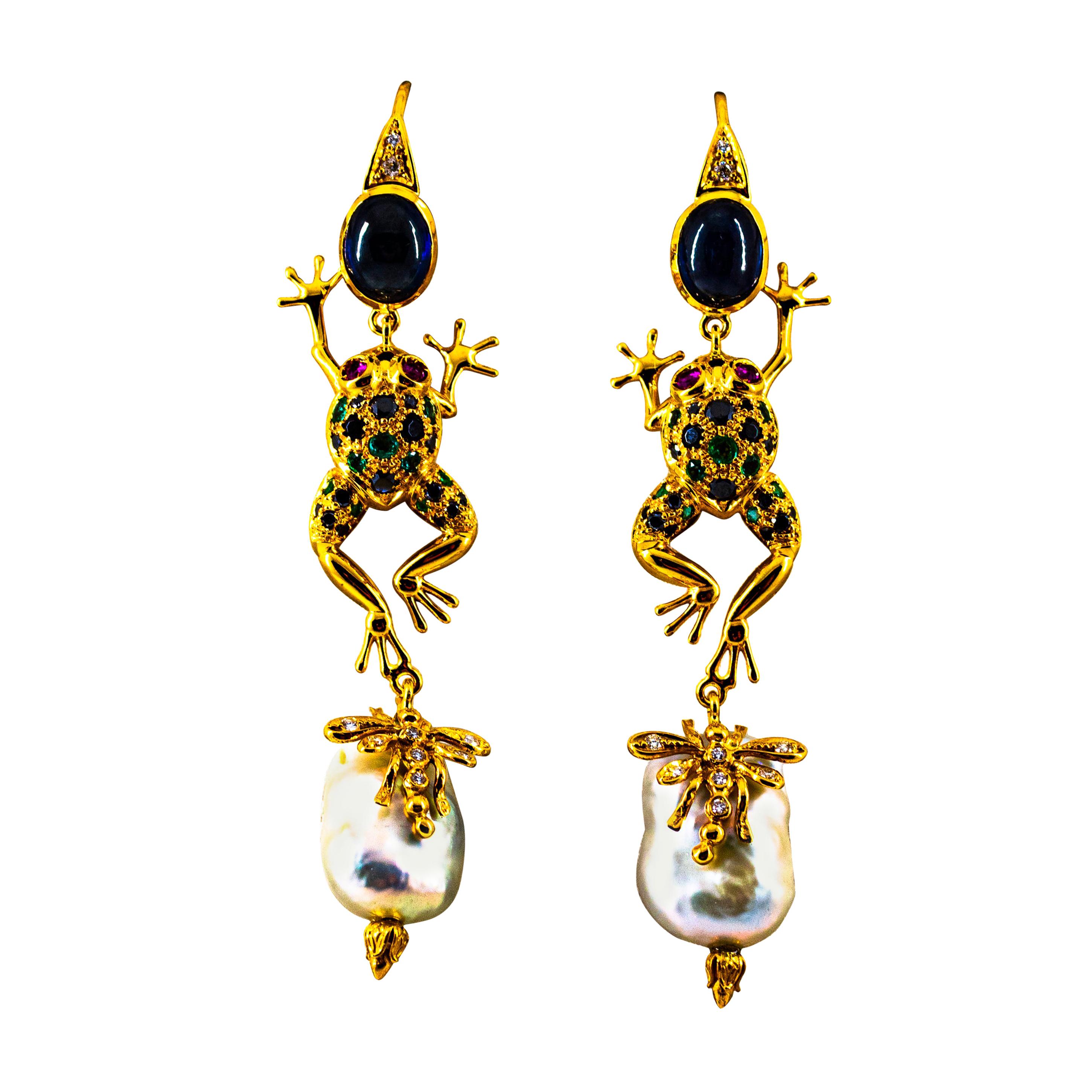 White Black Diamond Emerald Blue Sapphire Ruby Pearl Yellow Gold Drop Earrings