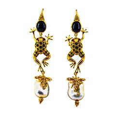 White Black Diamond Emerald Blue Sapphire Ruby Pearl Yellow Gold Drop Earrings