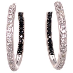 White and Black Diamond In/Out White Gold Hoop Earrings 18 Karat White Gold