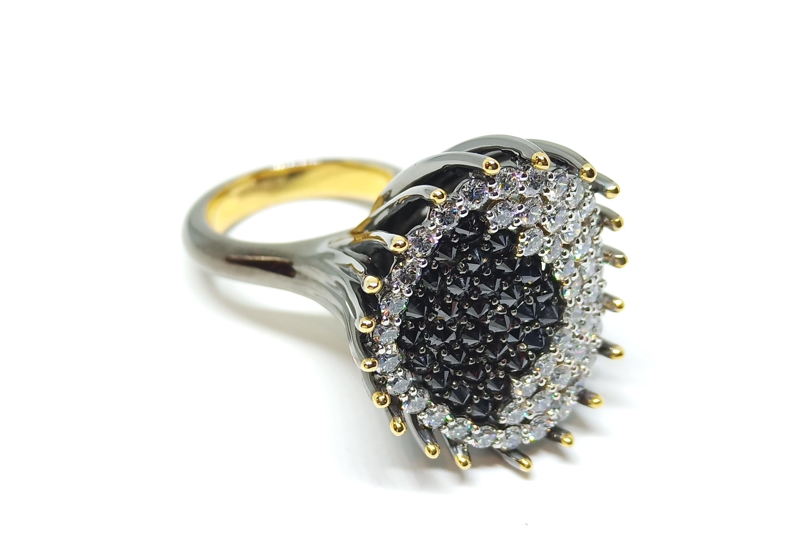 Beware People will Stare with Contemporary White and Black Diamond Gold Ring For Sale 6