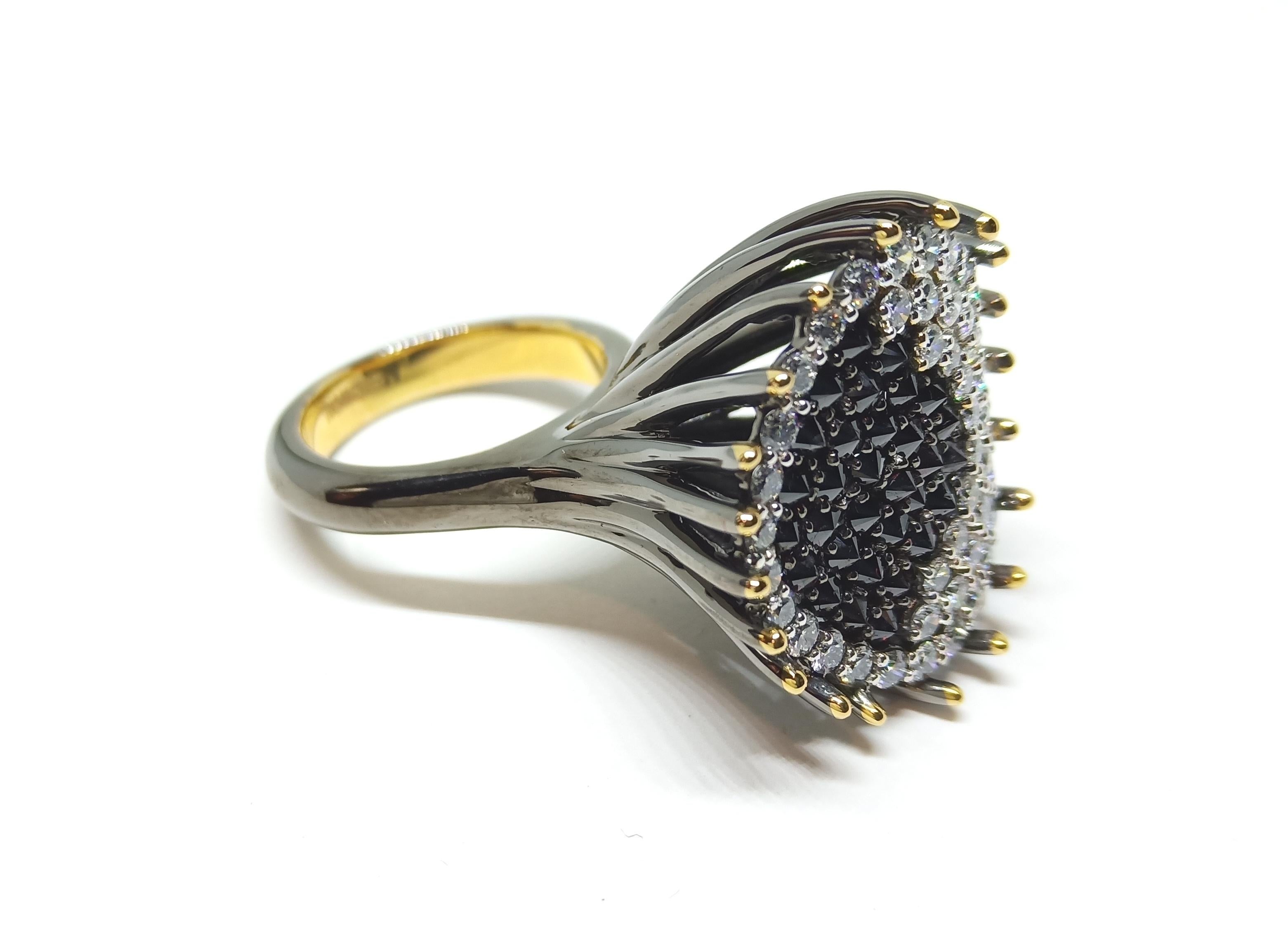 Beware People will Stare with Contemporary White and Black Diamond Gold Ring For Sale 2