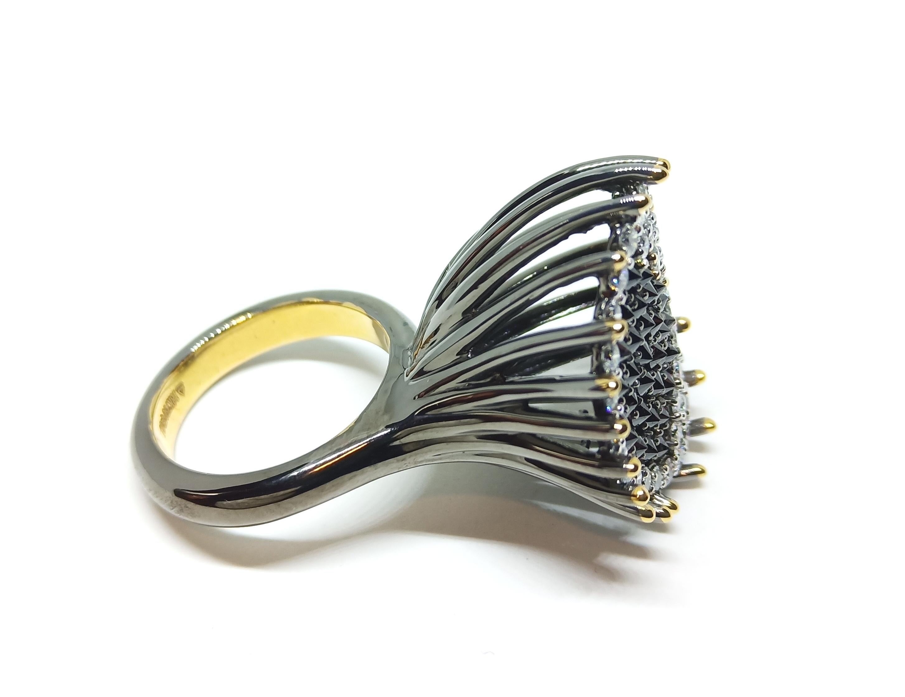 Beware People will Stare with Contemporary White and Black Diamond Gold Ring For Sale 3