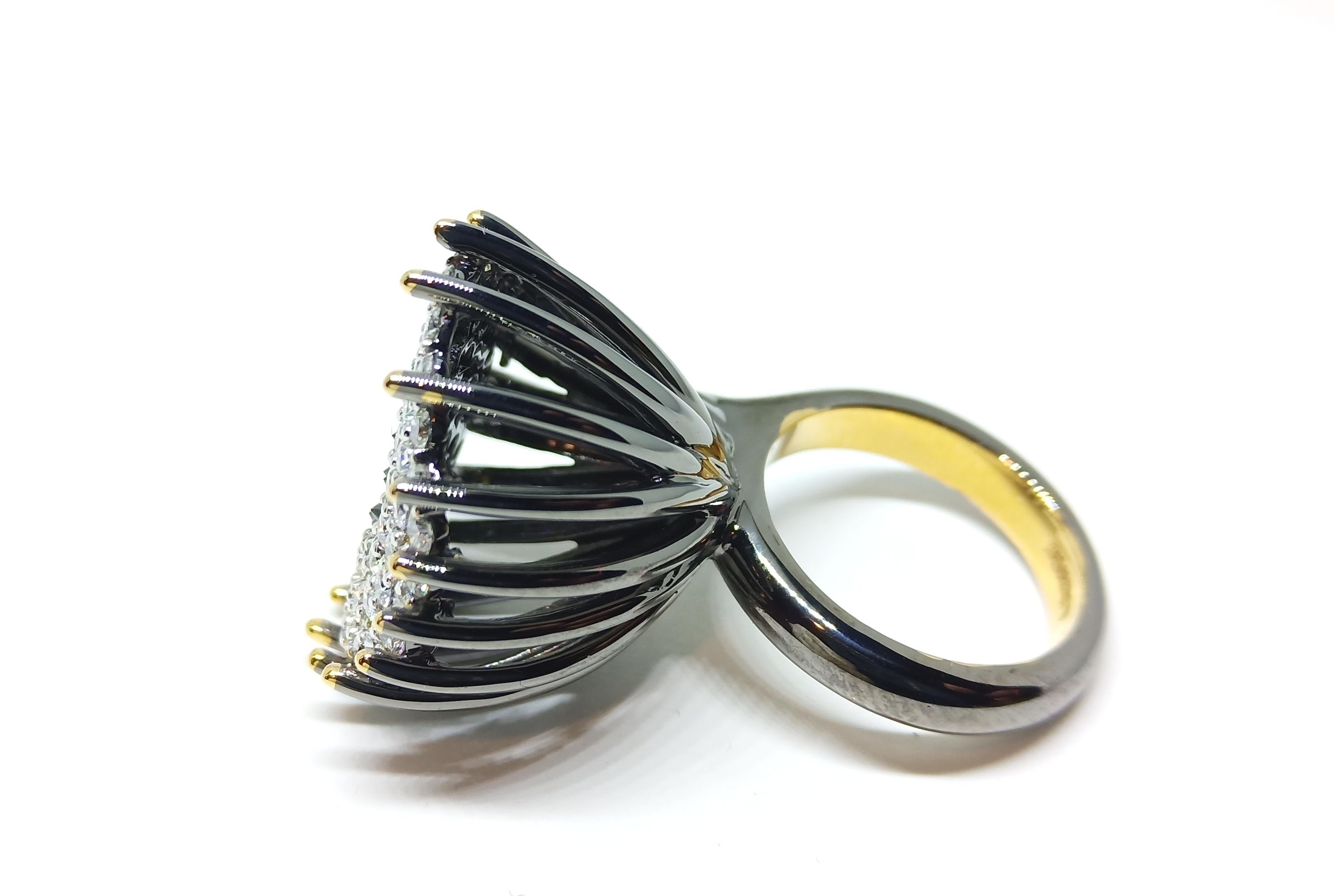 Beware People will Stare with Contemporary White and Black Diamond Gold Ring For Sale 4