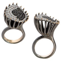 Beware People will Stare with Contemporary White and Black Diamond Gold Ring