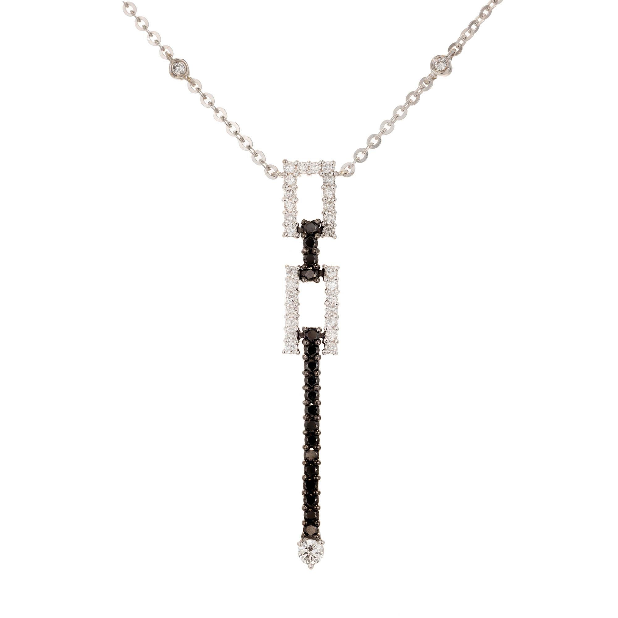 White Black Diamond White Gold Pendant Drop Necklace