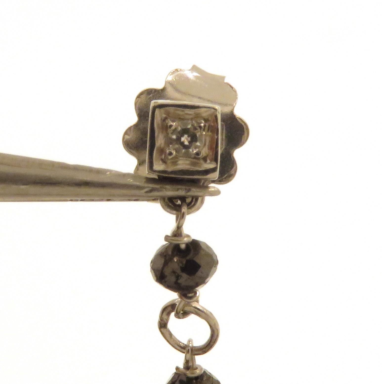 White Black Diamonds Pearls 18k White Gold Dangle Earrings Handcrafted in Italy 1