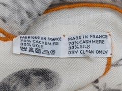 White & Black Hermes Cashmere & Silk Big Cat Print Scarf