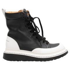 Weiße & schwarze Loewe Color Block Leder Combat Stiefel in Weiß & Schwarz Größe 37