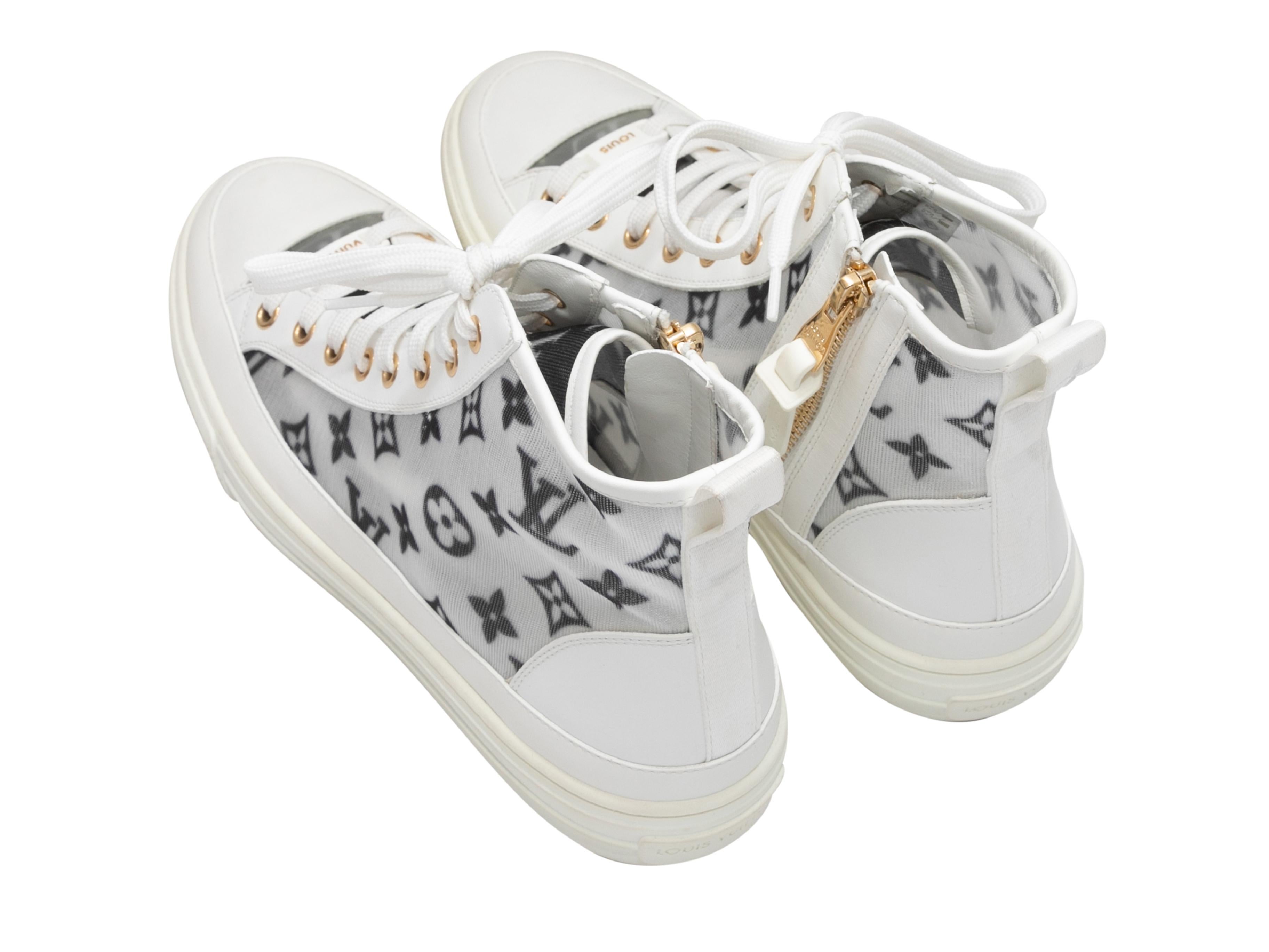 Women's White & Black Louis Vuitton Monogram High-Top Sneakers Size 38 For Sale