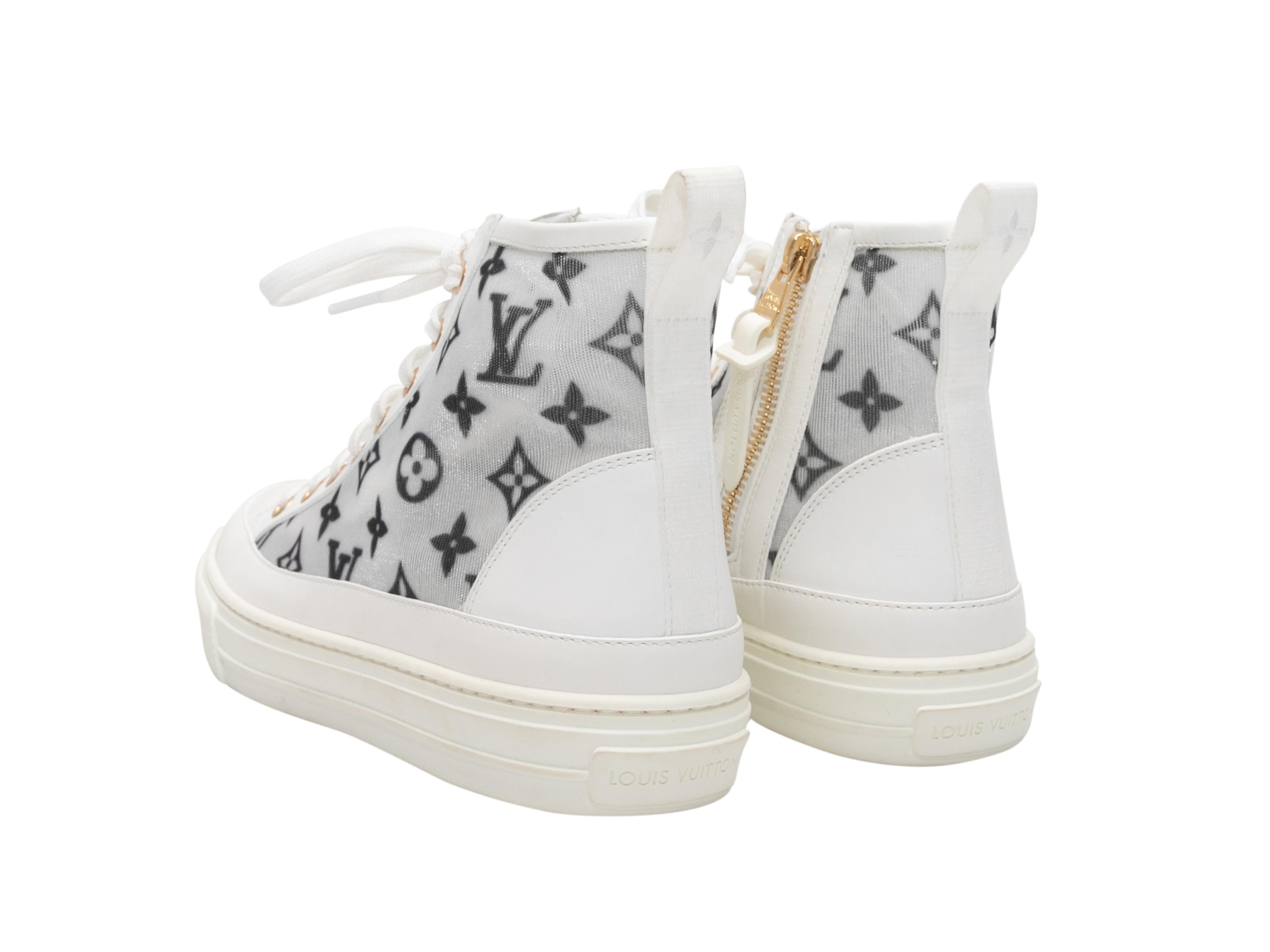 White & Black Louis Vuitton Monogram High-Top Sneakers Size 38 For Sale 1