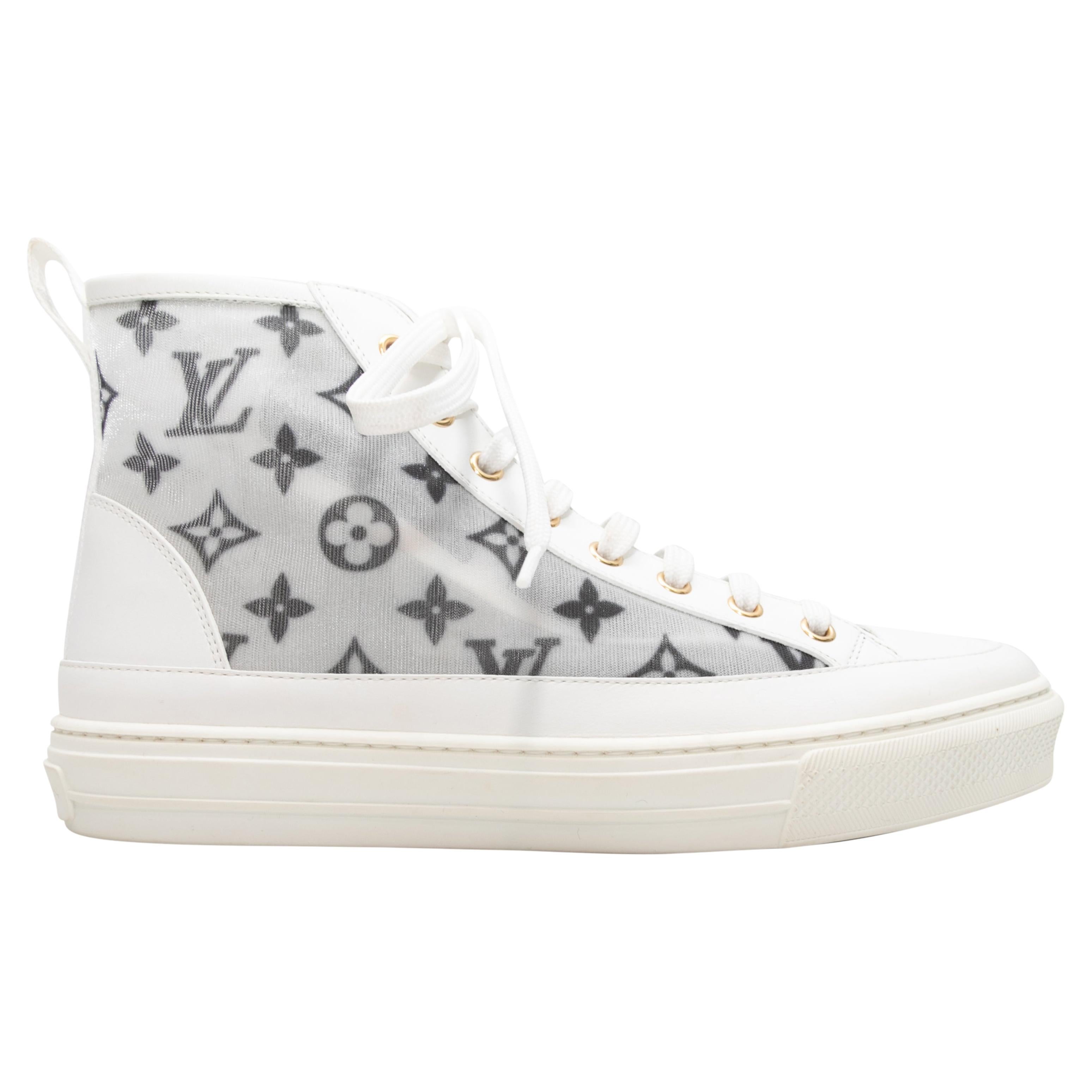 White & Black Louis Vuitton Monogram High-Top Sneakers Size 38 For Sale
