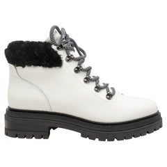 White & Black M.Gemi Shearling-Trimmed Ankle Boots Size 41
