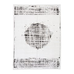 Moderner weißer & schwarzer Wollteppich im marokkanischen Stil mit minimalistischem, abstraktem Design