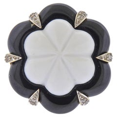 Vintage White Black Onyx Diamond Gold Ring