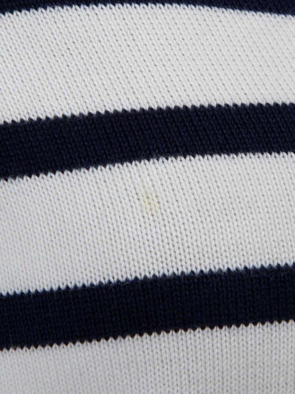 White & Navy Striped Boat Neck Knit Jumper Size M In Good Condition In London, GB