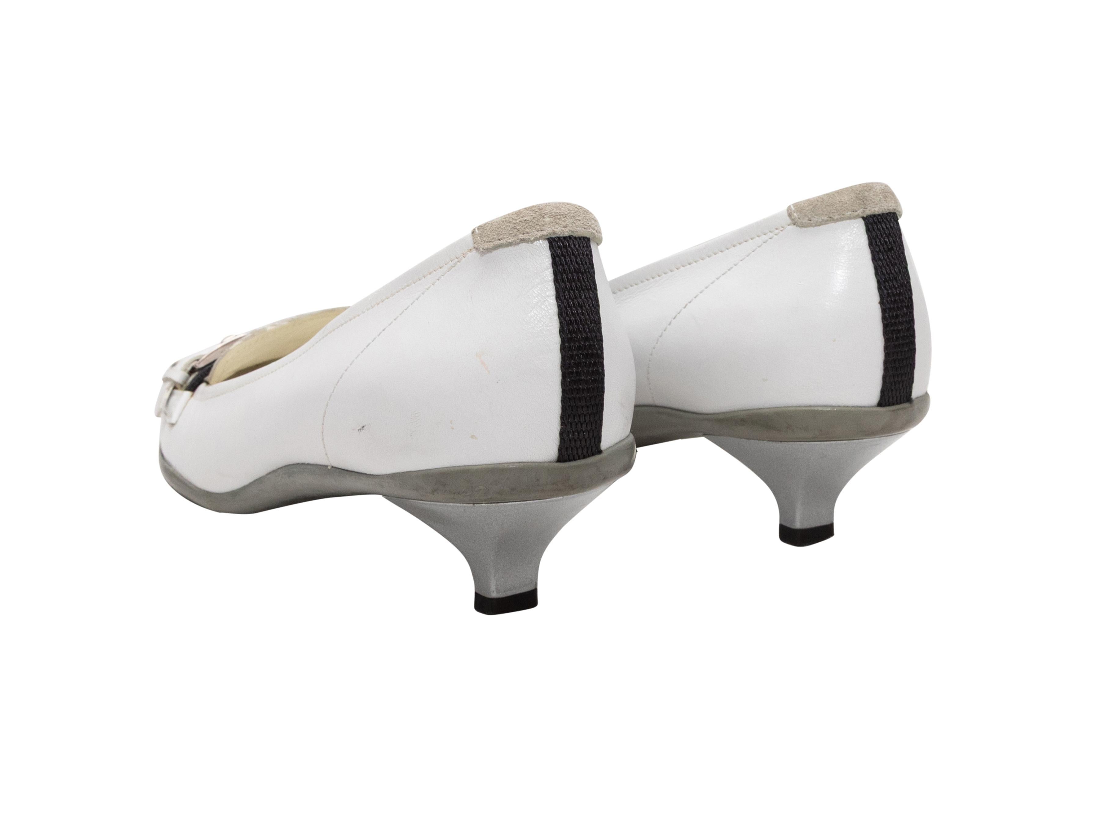 White & Black Prada Sport Square-Toe Kitten Heels Size 37 In Good Condition For Sale In New York, NY
