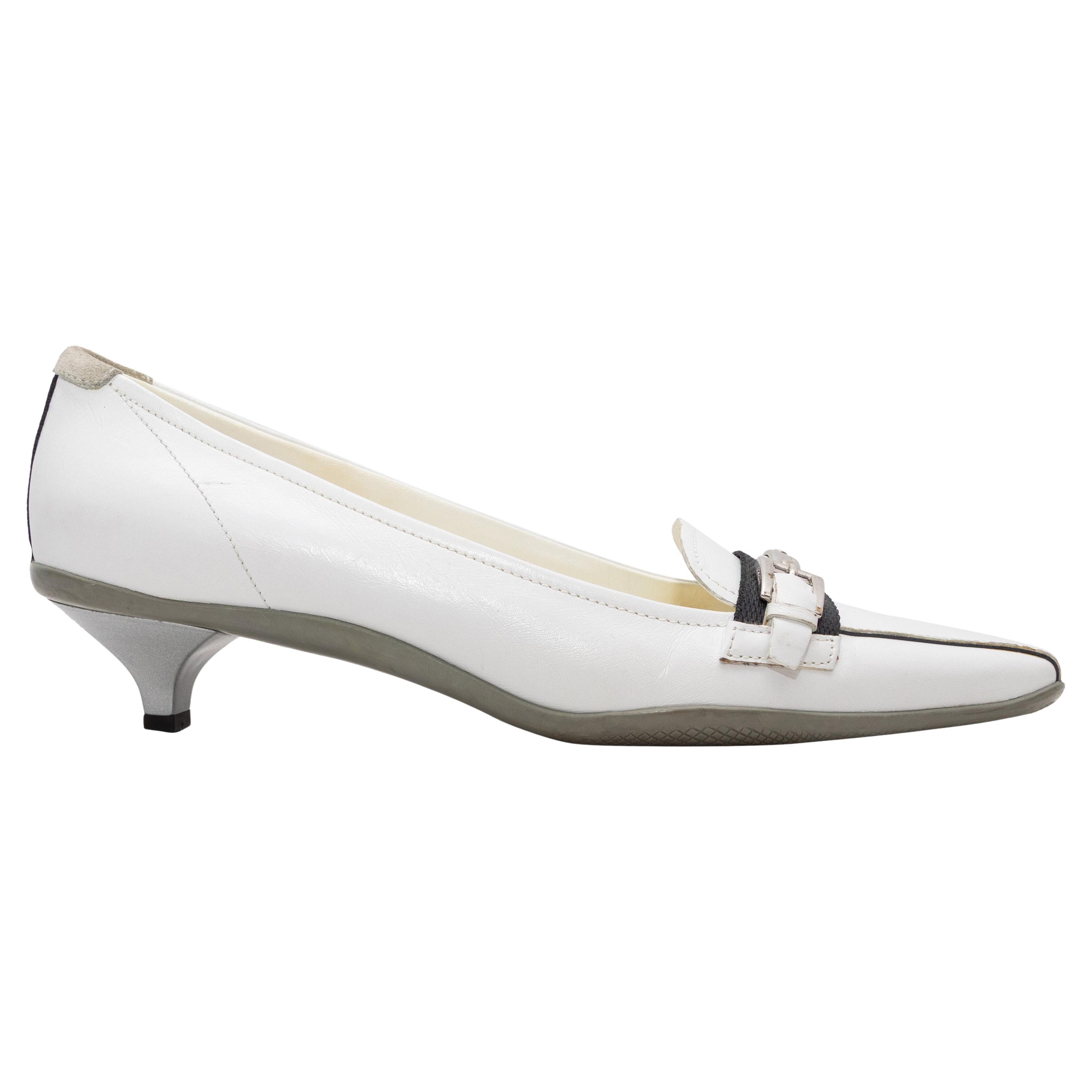 White & Black Prada Sport Square-Toe Kitten Heels Size 37 For Sale