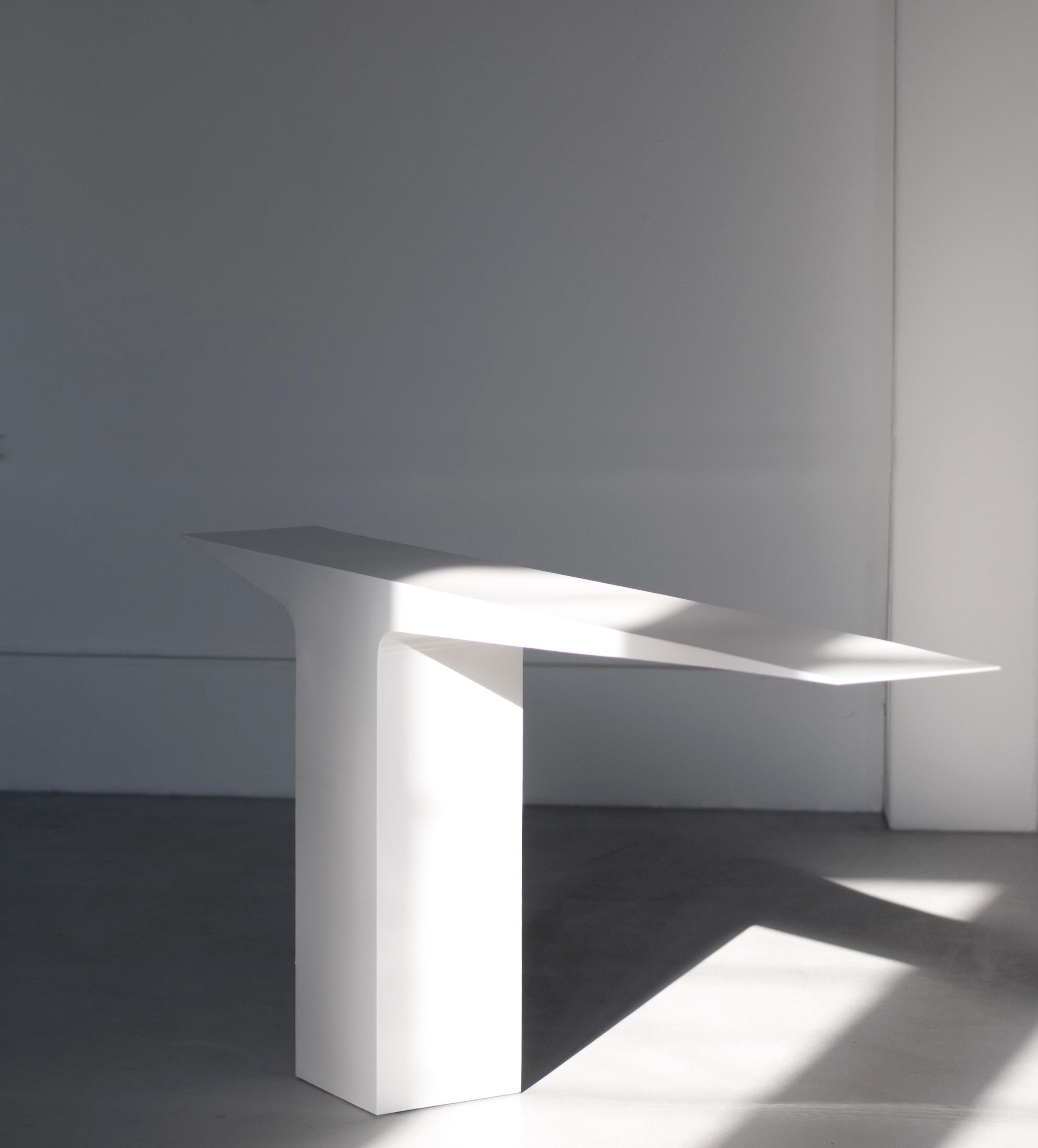 Post-Modern White Blade Console by Pol Quadens For Sale