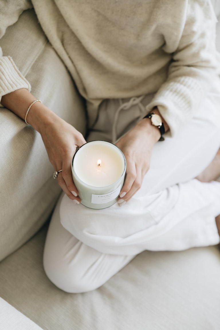 Mexican Made White Glass Blown Soy Wax Candle For Sale at 1stDibs