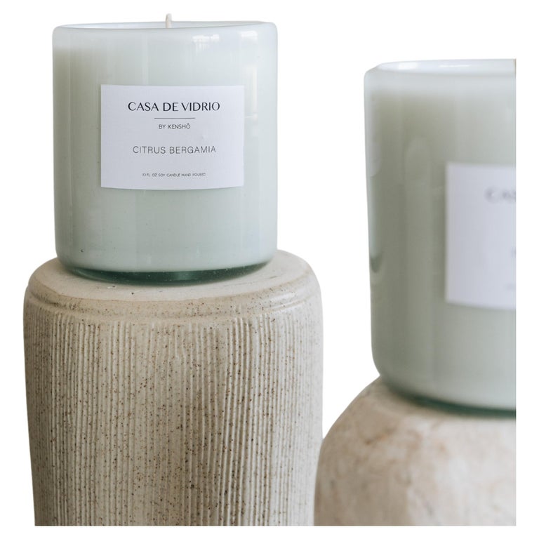 Mexican Made White Glass Blown Soy Wax Candle For Sale at 1stDibs