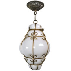 White Blown Glass Midcentury Bubble Pendant