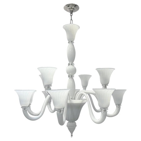 White Blown Glass Murano Chandelier