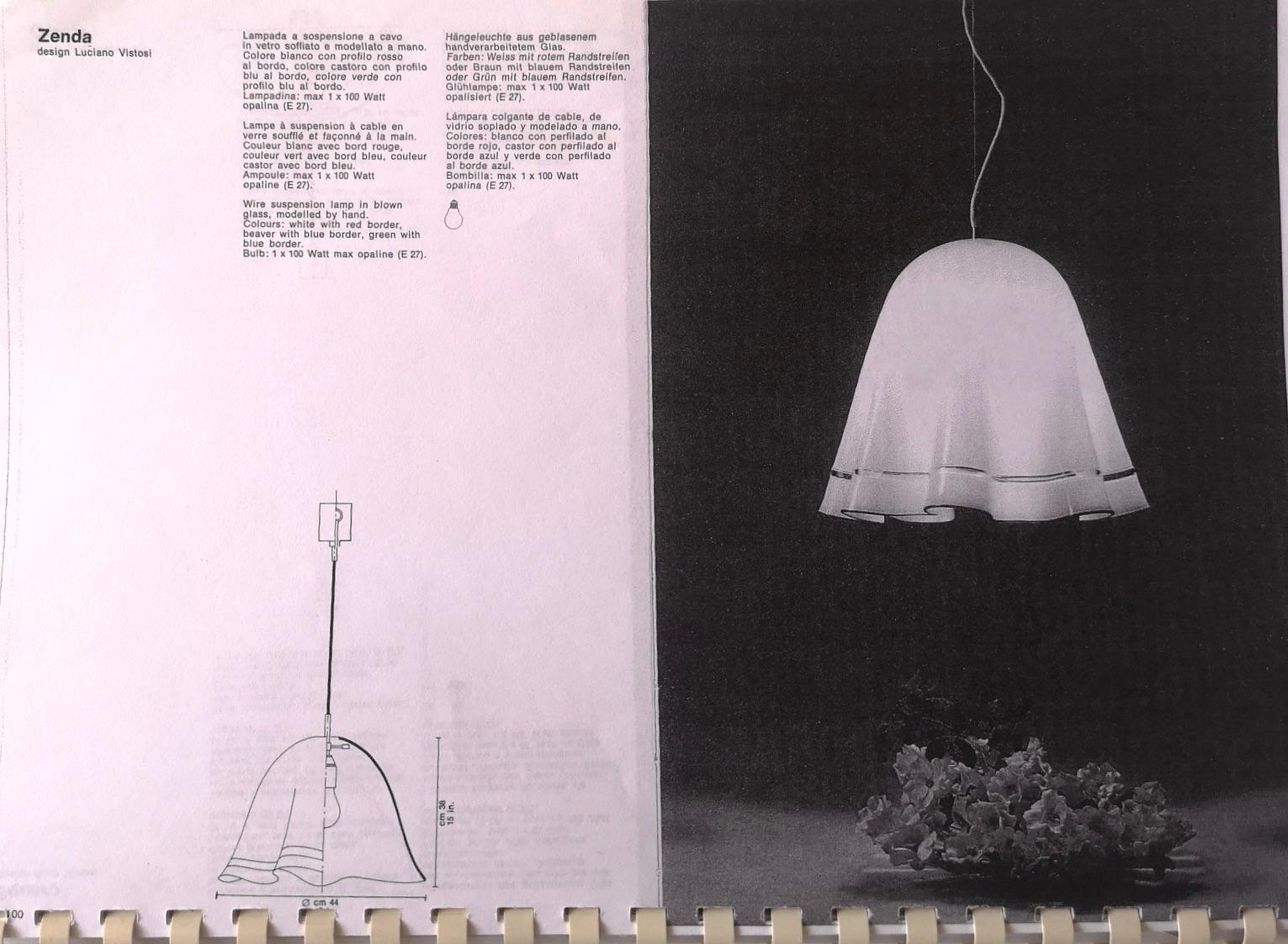 Postmodern White Blown Glass Pendant Mod. Zenda by Luciano Vistosi, Italy For Sale 5