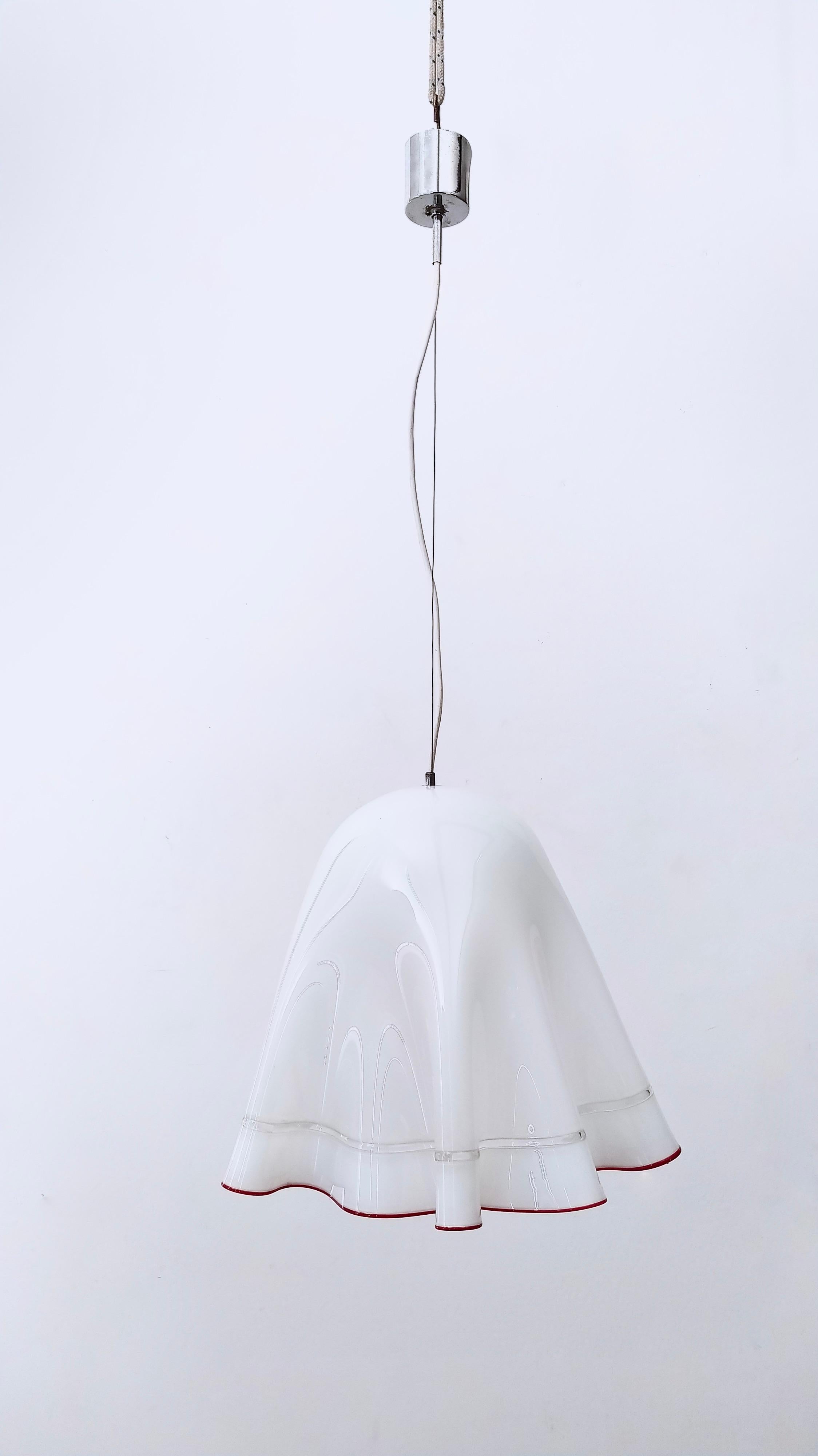 Italian Postmodern White Blown Glass Pendant Mod. Zenda by Luciano Vistosi, Italy For Sale