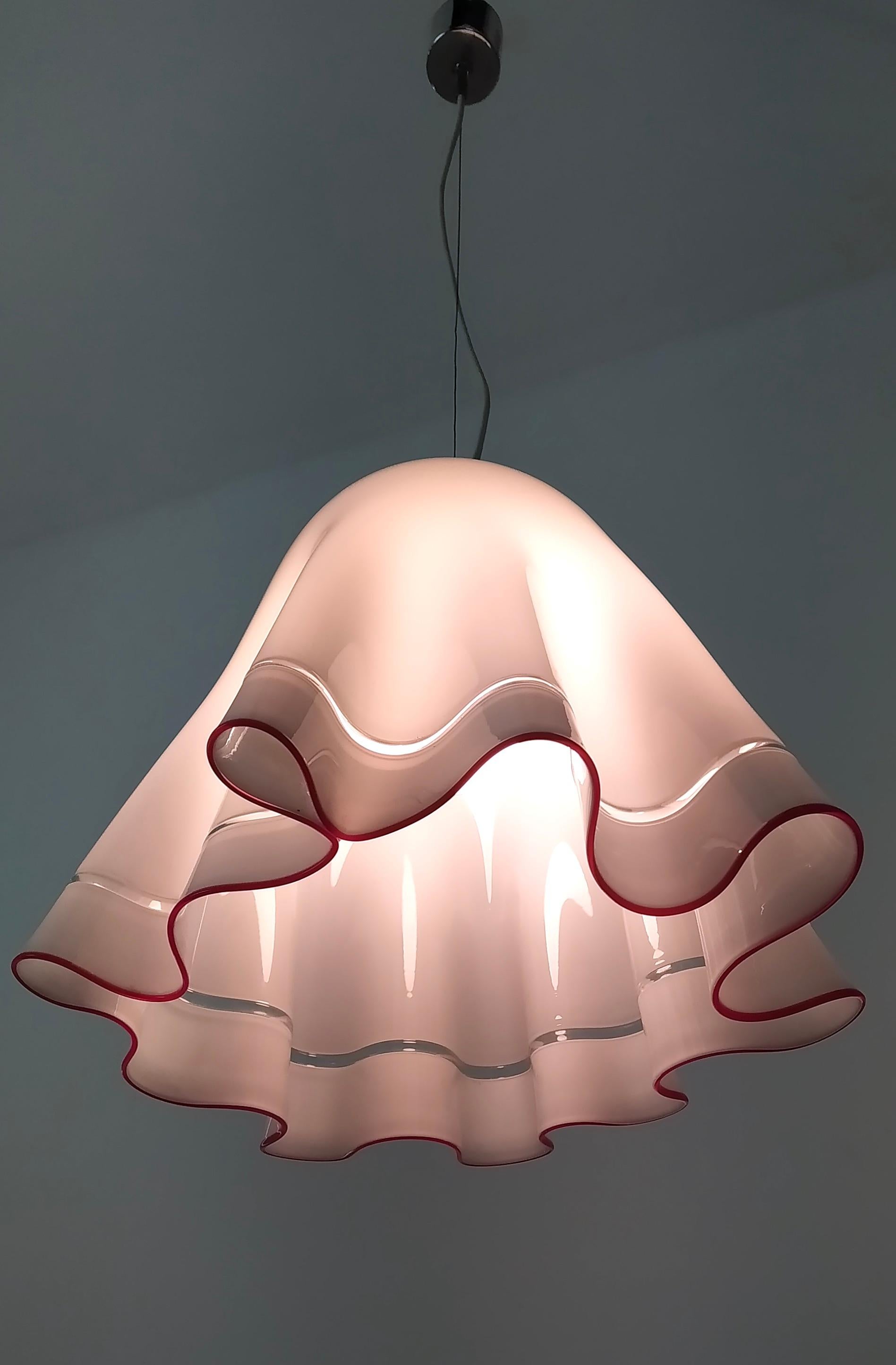 Metal Postmodern White Blown Glass Pendant Mod. Zenda by Luciano Vistosi, Italy For Sale