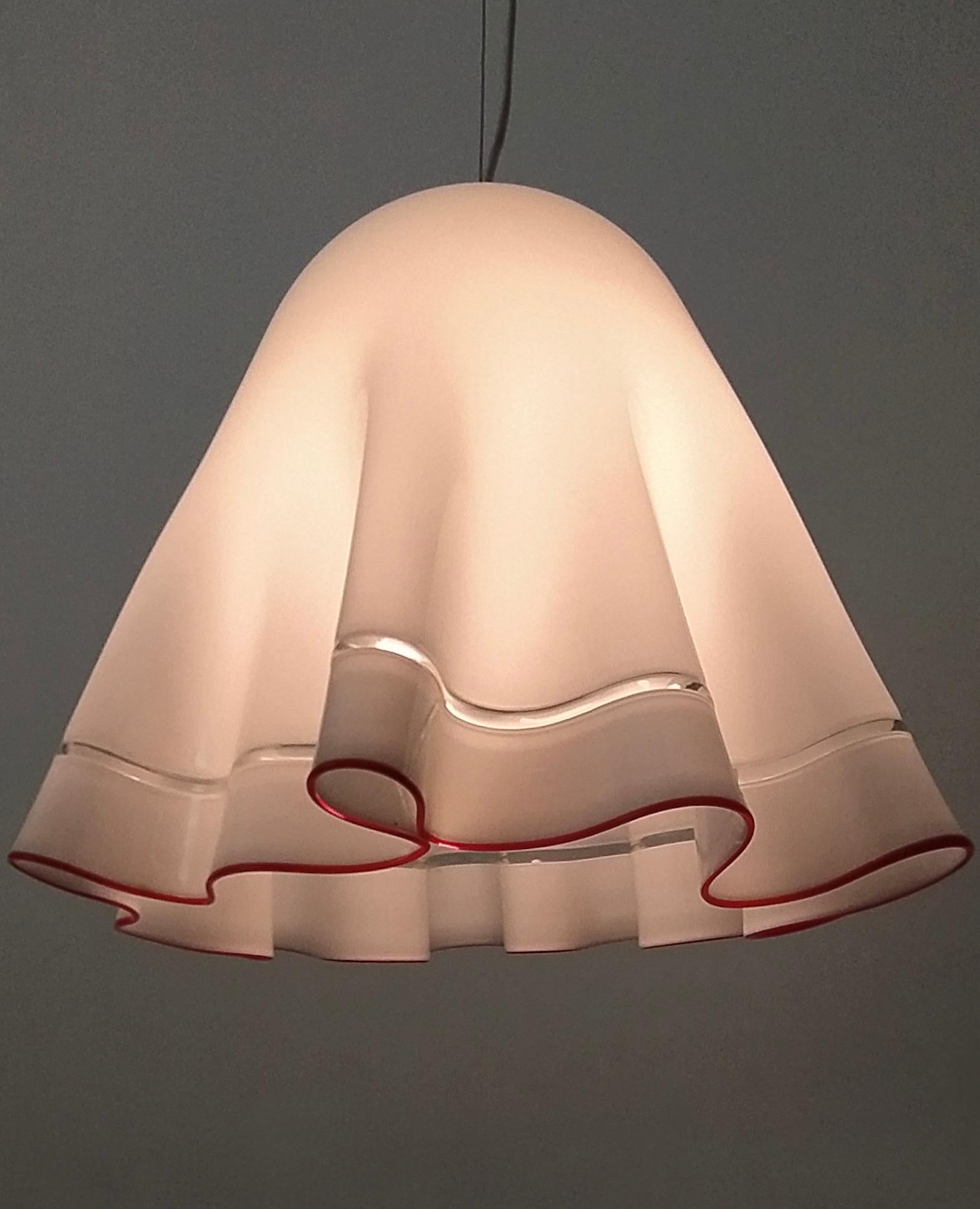 Postmodern White Blown Glass Pendant Mod. Zenda by Luciano Vistosi, Italy For Sale 1