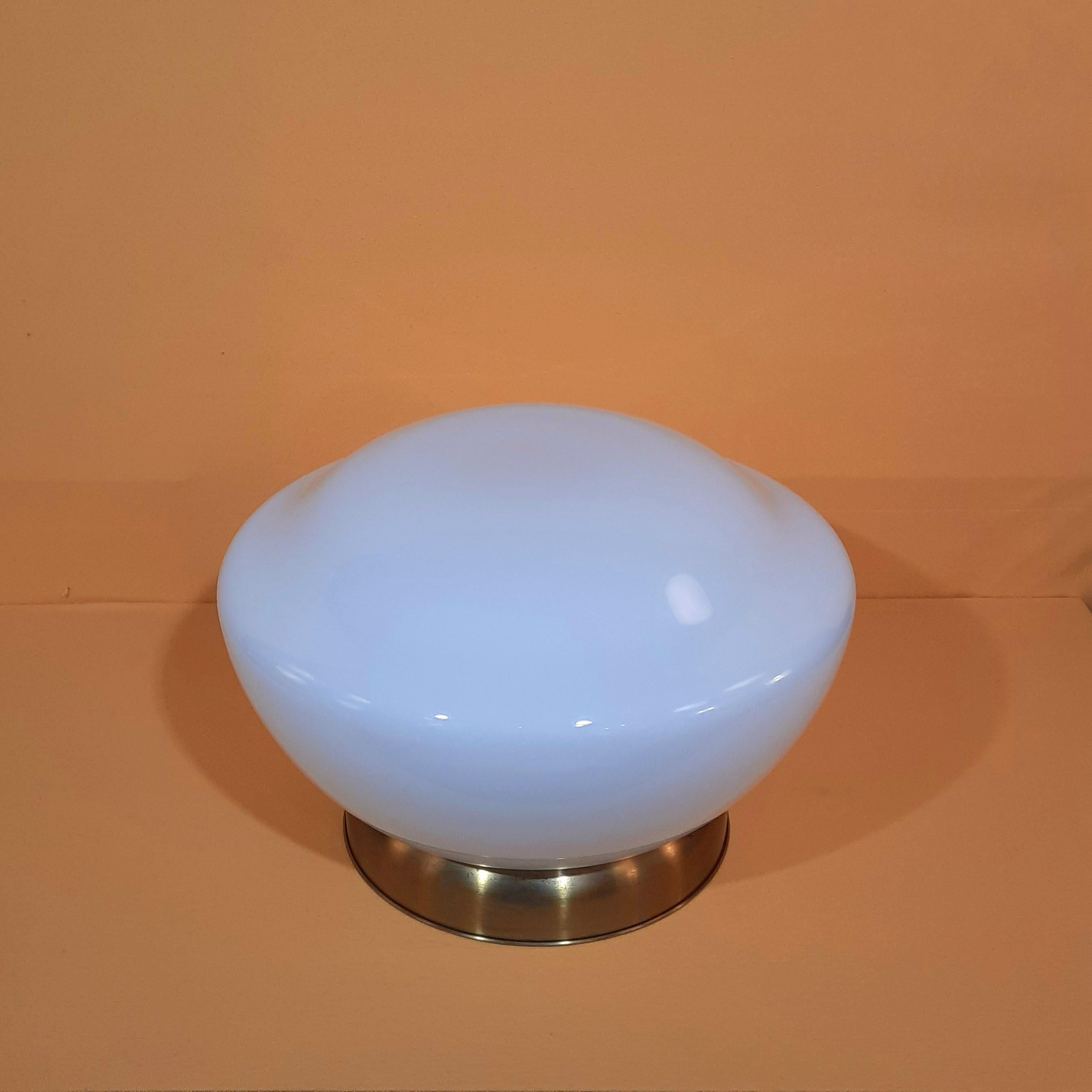 Late 20th Century White blown murano opaline, italian table lamp, 1970  For Sale