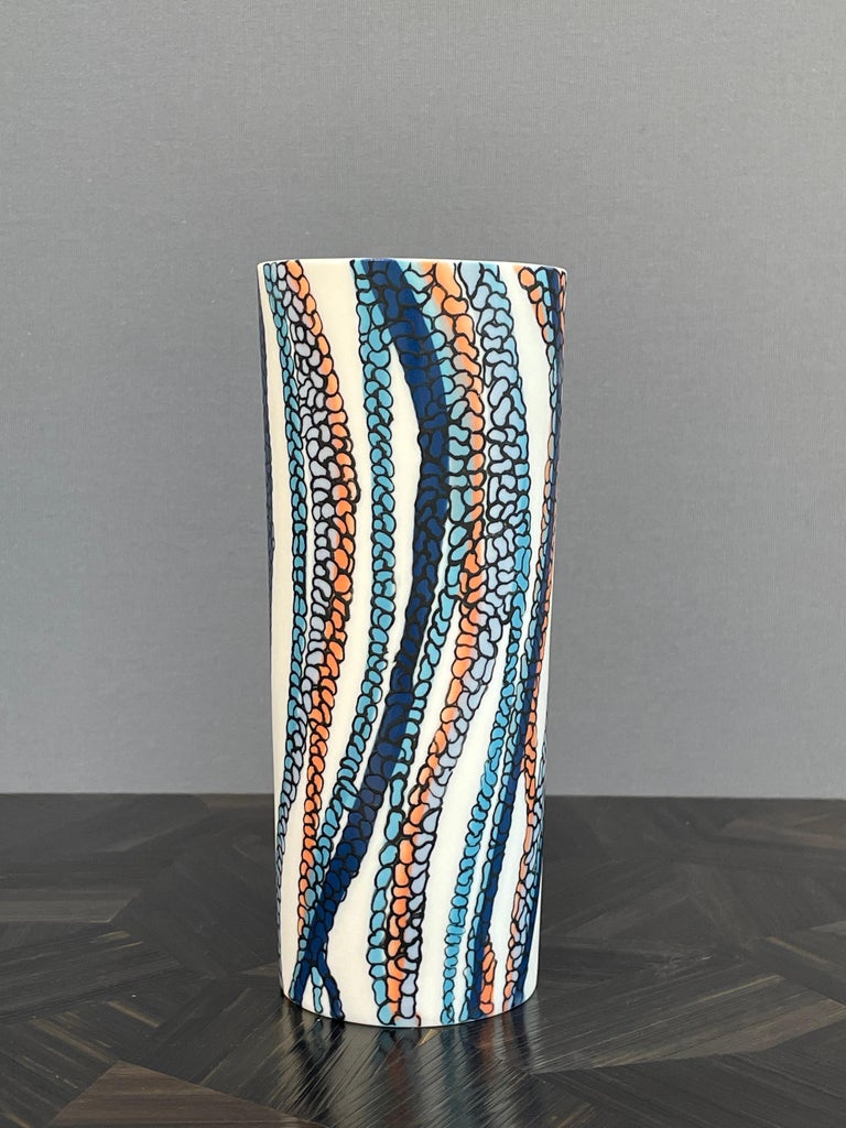 White, Blue and Orange Handmade Porcelain Vase Unique Contemporary 21st Century For Sale 7