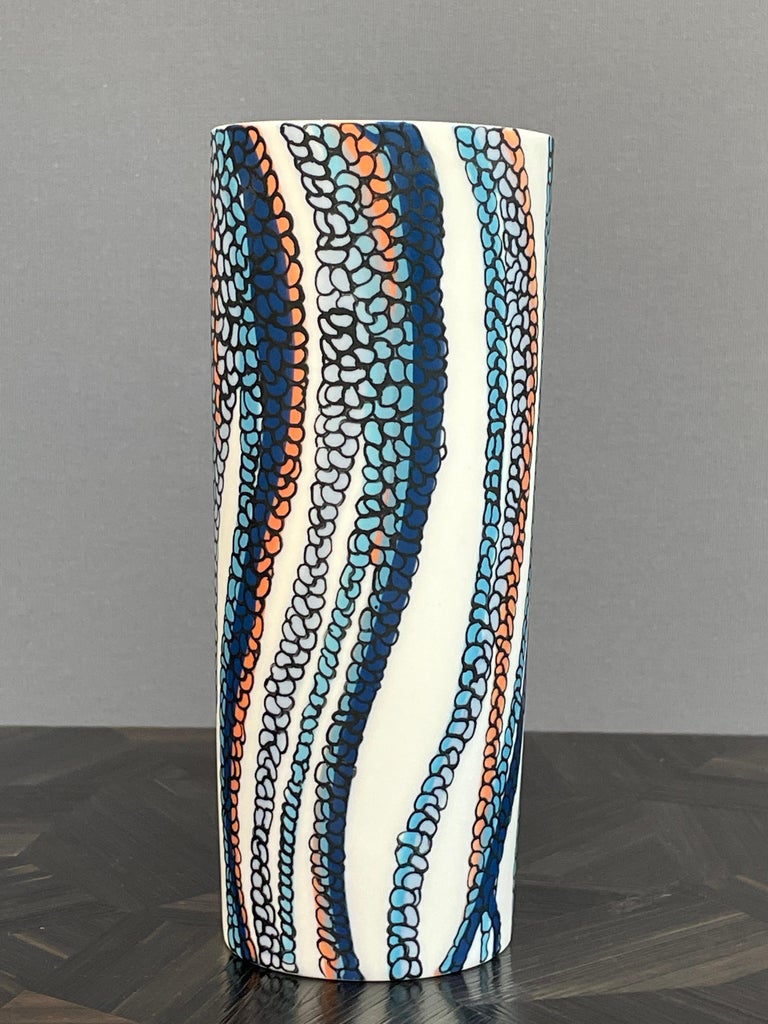 White, Blue and Orange Handmade Porcelain Vase Unique Contemporary 21st Century For Sale 9