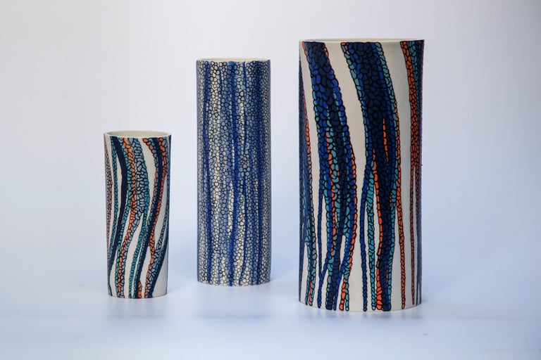 White, Blue and Orange Handmade Porcelain Vase Unique Contemporary 21st Century For Sale 10