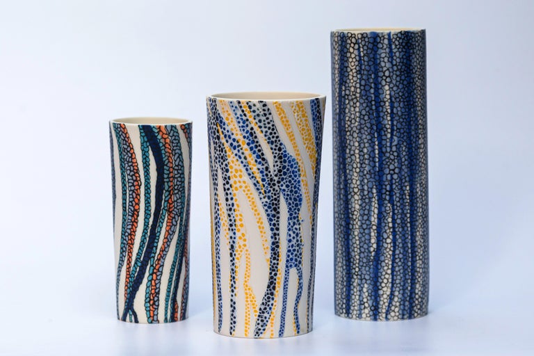 White, Blue and Orange Handmade Porcelain Vase Unique Contemporary 21st Century For Sale 12