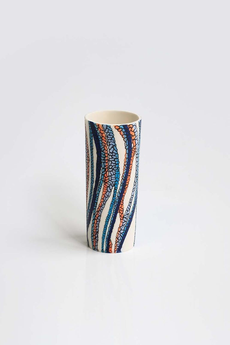 White, Blue and Orange Handmade Porcelain Vase Unique Contemporary 21st Century For Sale 14