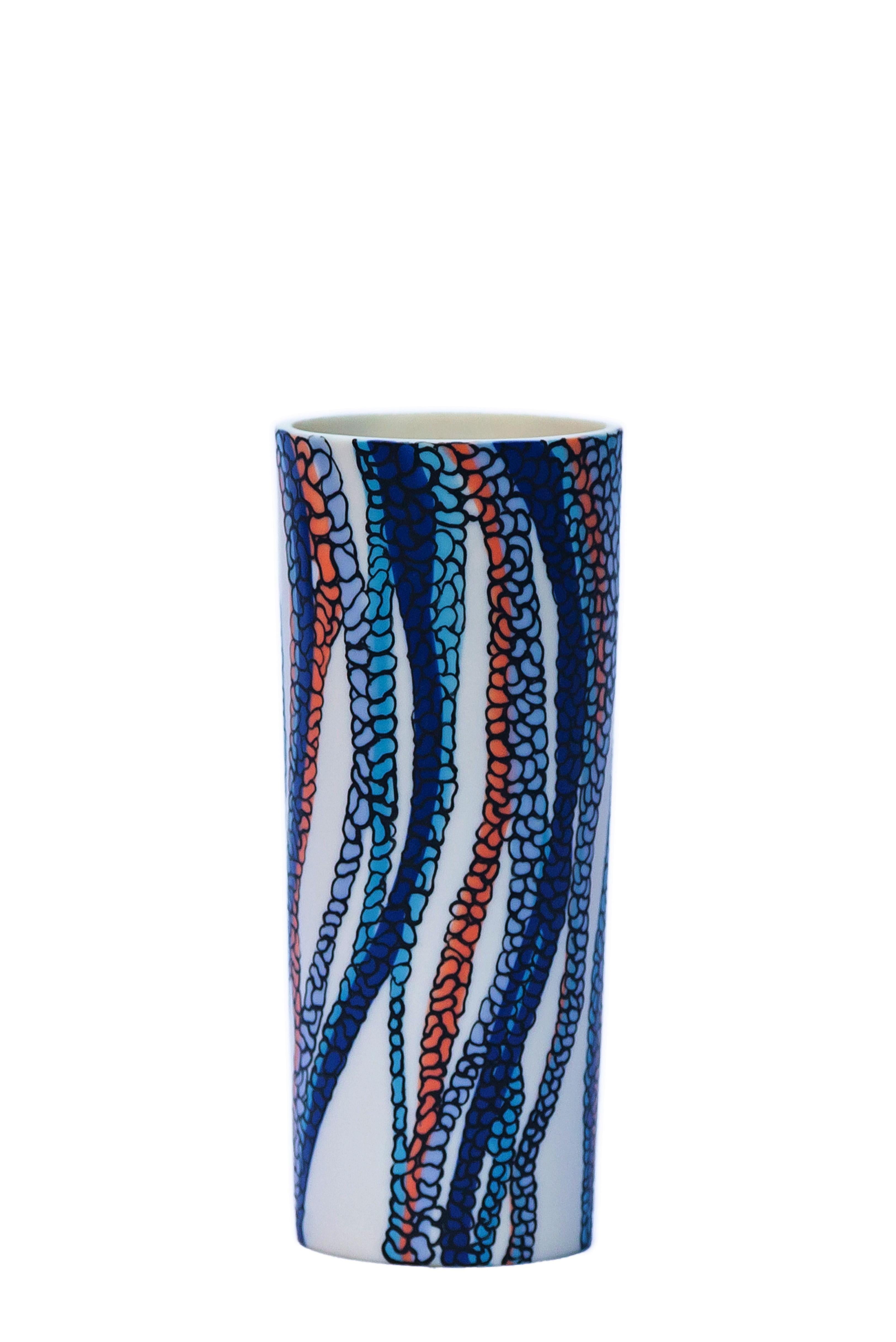 “Dripping Beans”, 2020 Porcelain vase by Eugenio Michelini - Parian ware, dripping stained slips, Satin and hand decorated with overglaze. Size = 8 x 18cm h
Unique piece handmade 3 firings 

The focus of Eugenio Michelini (Italy, 1970) interest