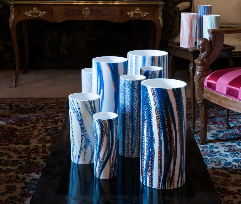 White, Blue and Orange Handmade Porcelain Vase Unique Contemporary 21st Century For Sale 1